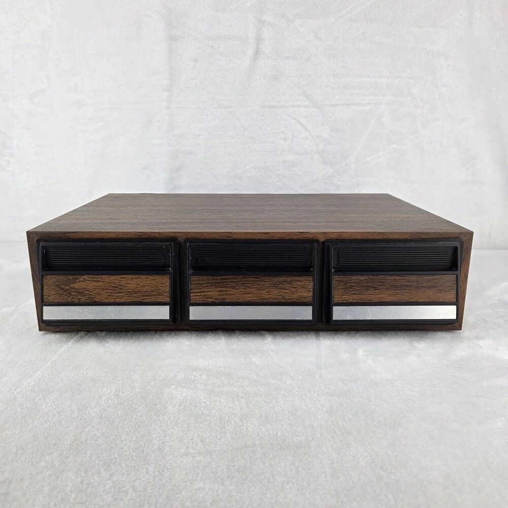 Vintage 36 Cassette Tape Storage Cabinet 3 Drawer Faux Wood Grain Retro